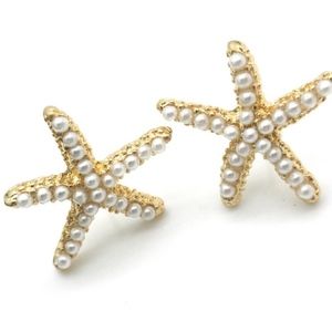 Pearl Accented Starfish Stud Earrings Gold Plated